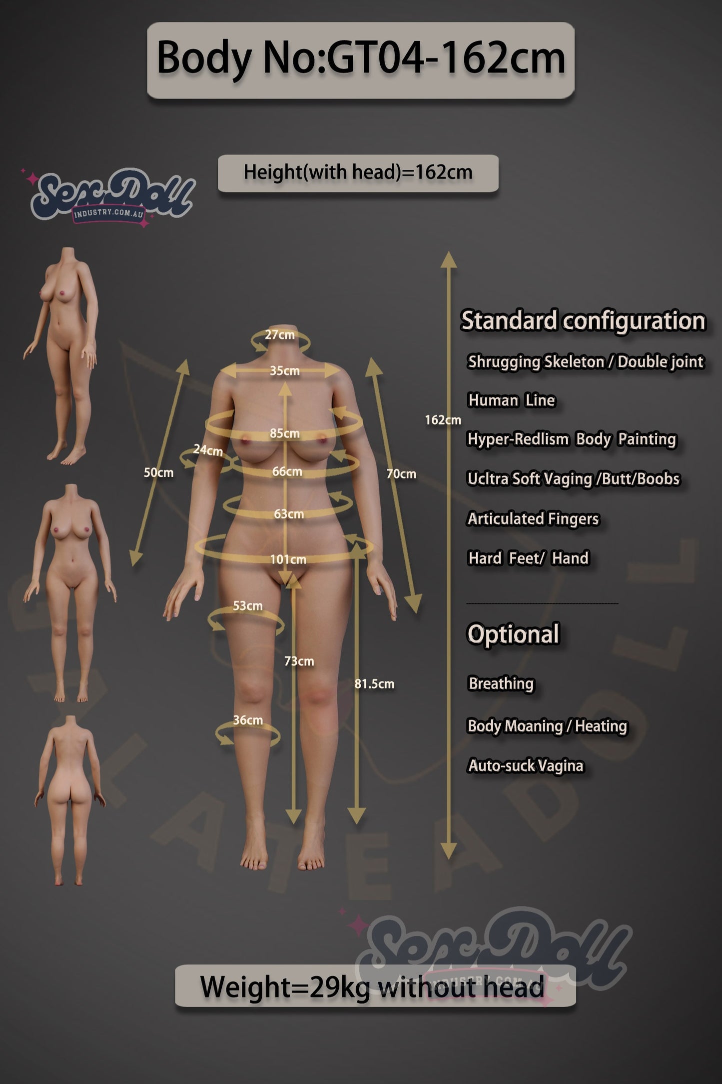 Soo - 162cm Full Silicone Realistic Skin Texture with ROS Options - Galatea Doll