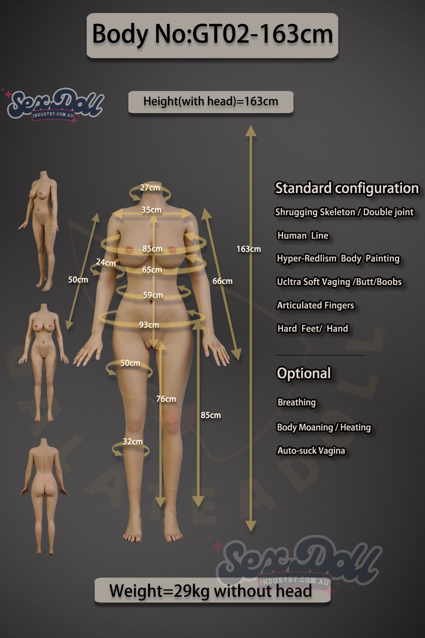 Berlinda - 163cm Full Silicone Realistic Skin with ROS Options - Galatea Doll