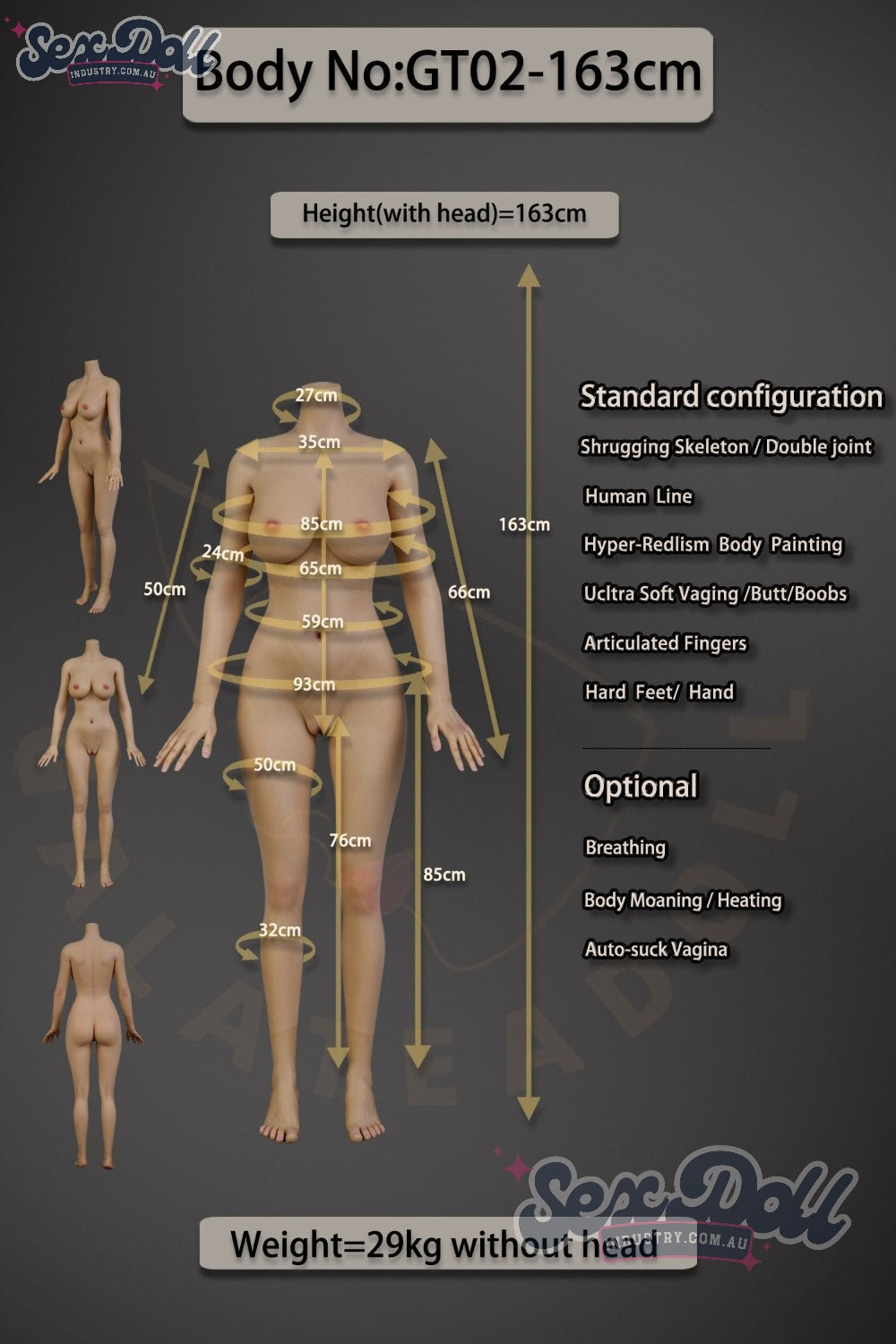 Noelle - 163cm Full Silicone Realistic Skin with ROS Options - Galatea Doll